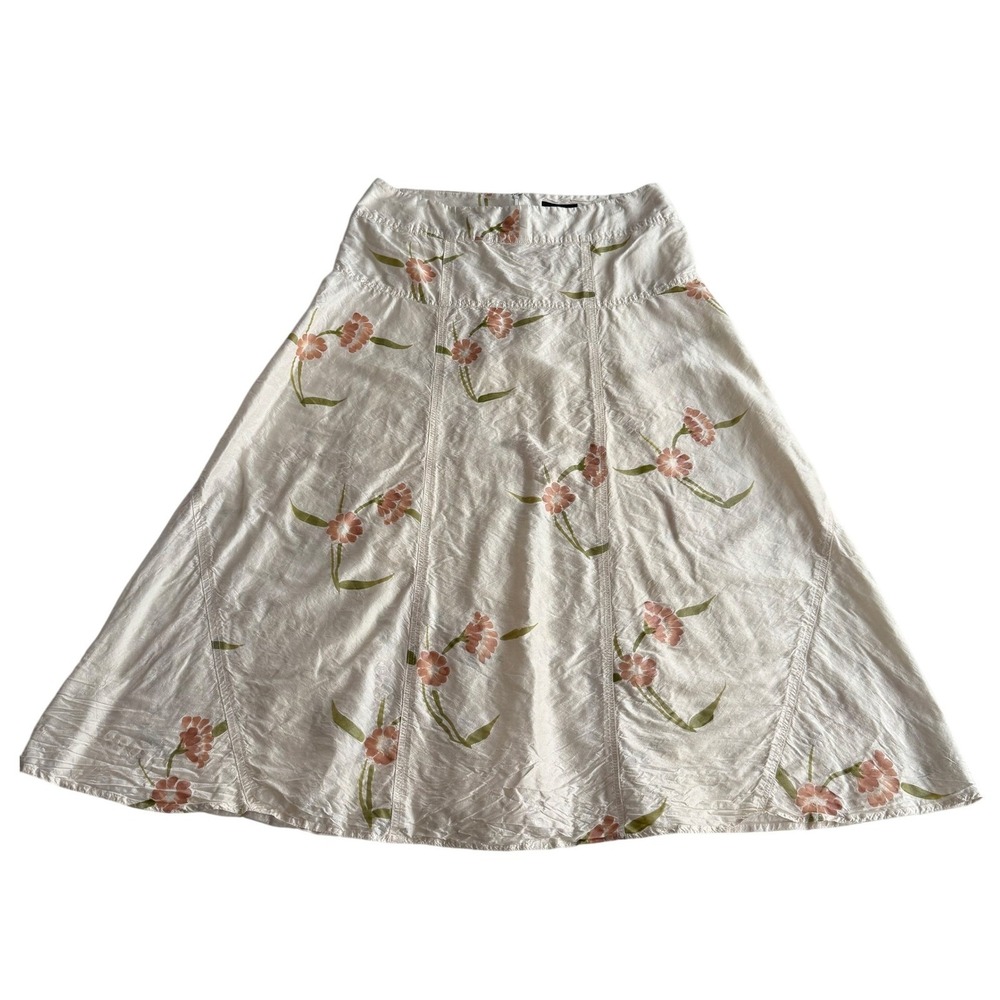 Areli Collection 100% Silk Handpainted Structured Seamed Cream Midi Skirt sz‎ 12